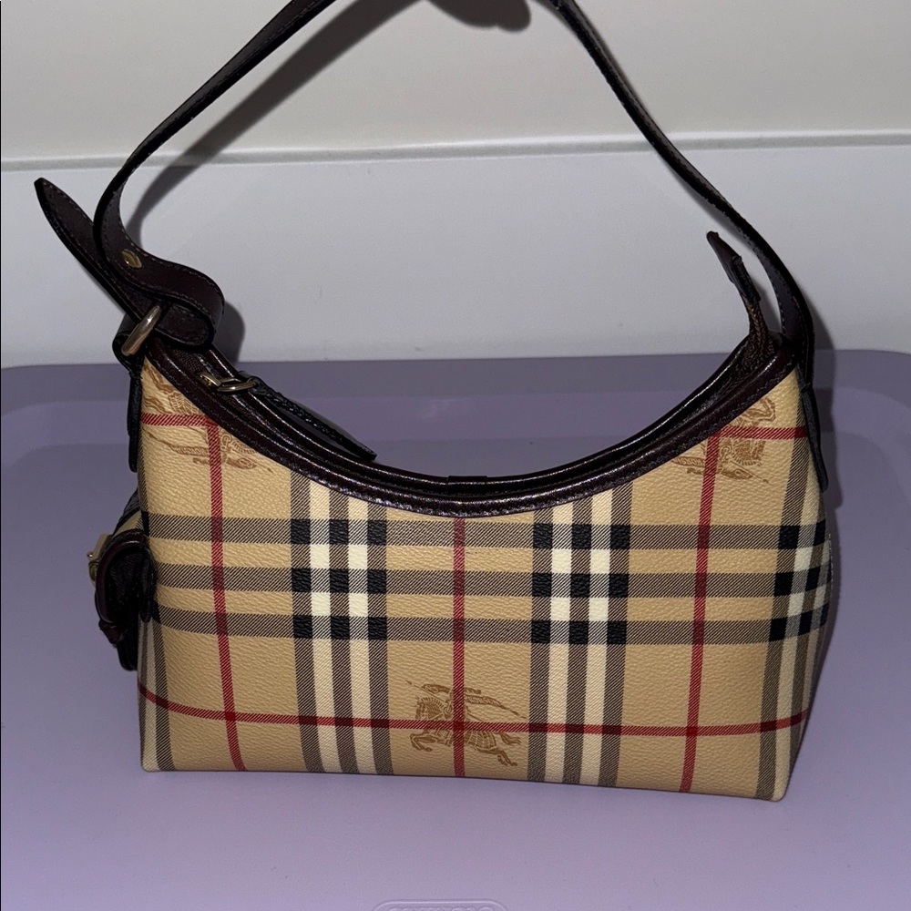 Burberry Beige and Black Plaid Shoulder Bag